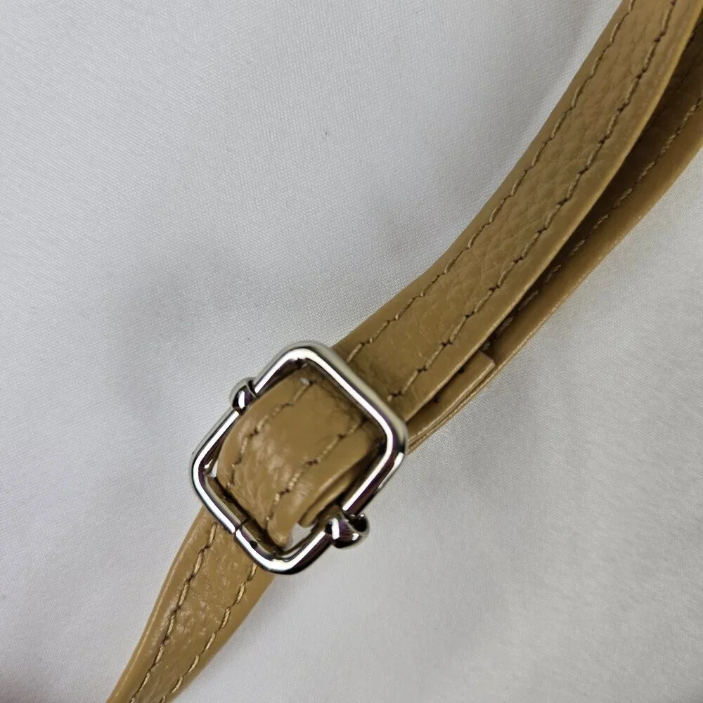 Befen Khaki Tan Pebbled Cowhide Leather Crossbody Bag Adj Removable Strap
